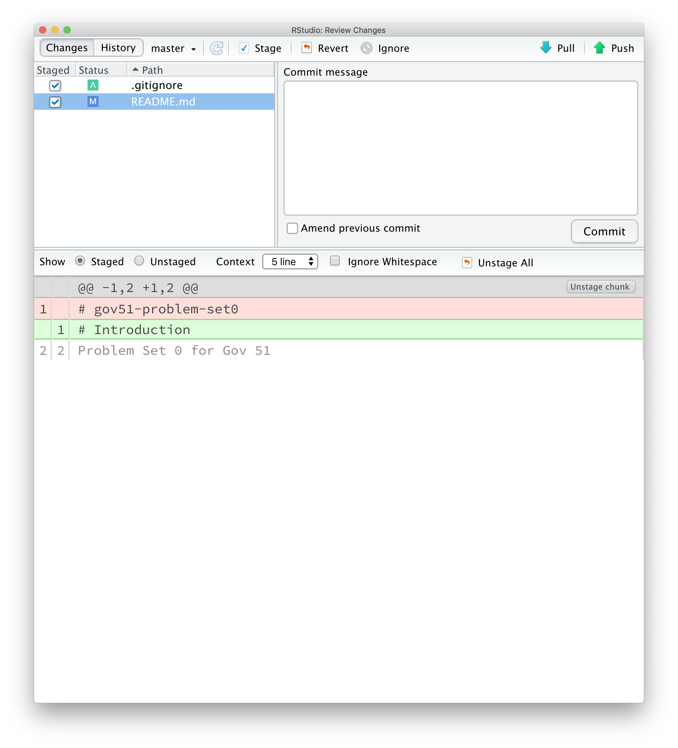 Commit dialog box in RStudio