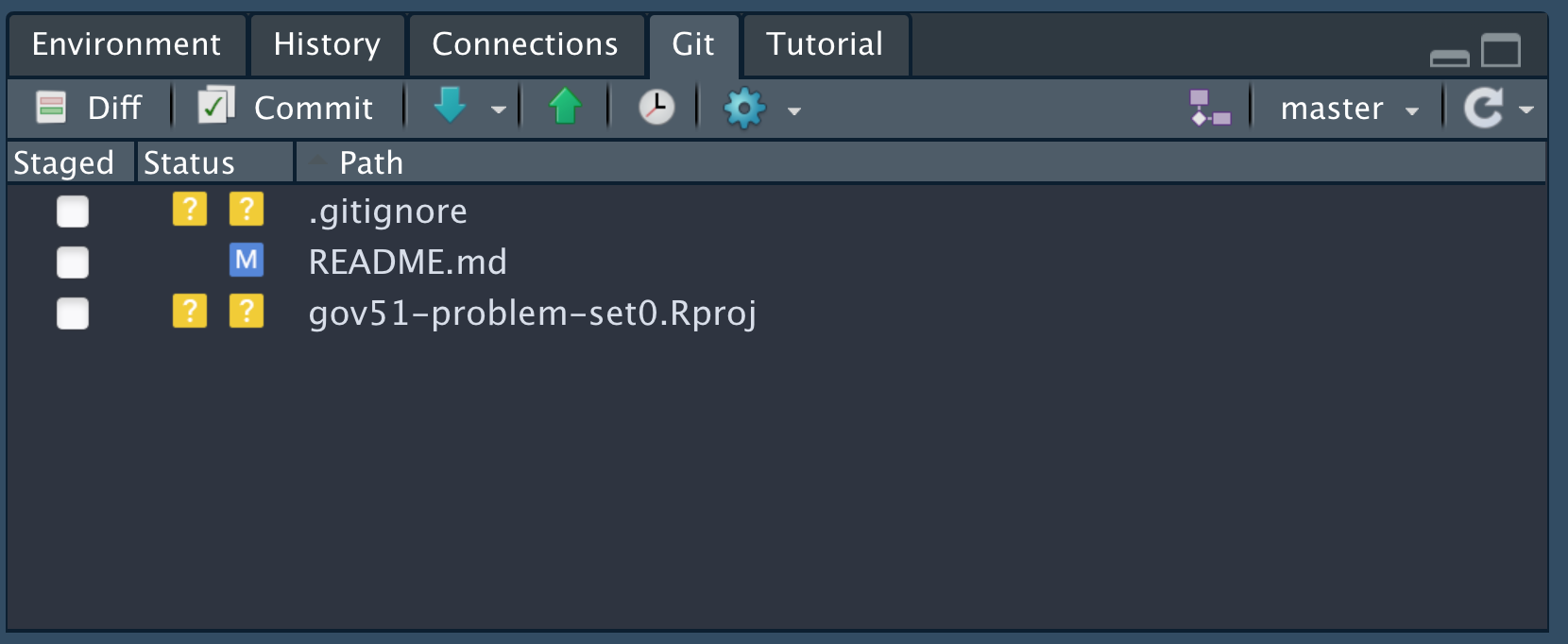 Git panel in RStudio